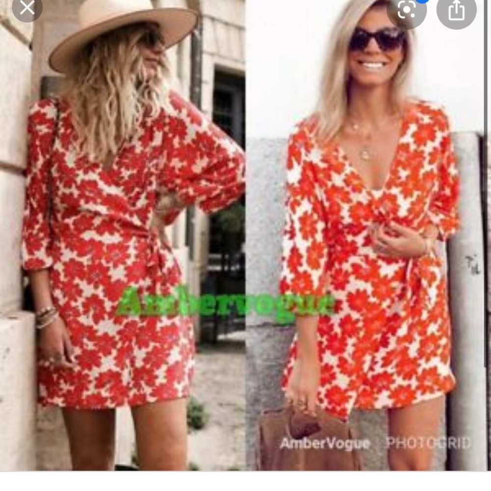 Zara printed floral wrap dress